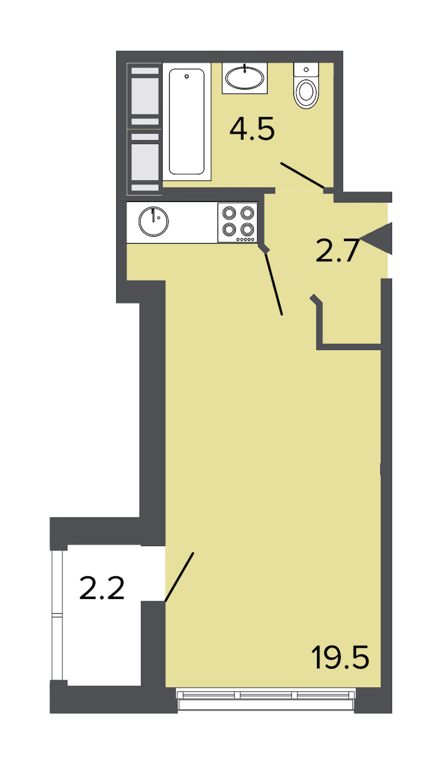 Квартира студия 26.3 м², 19/24 эт., ЖК «UltraCity 2»